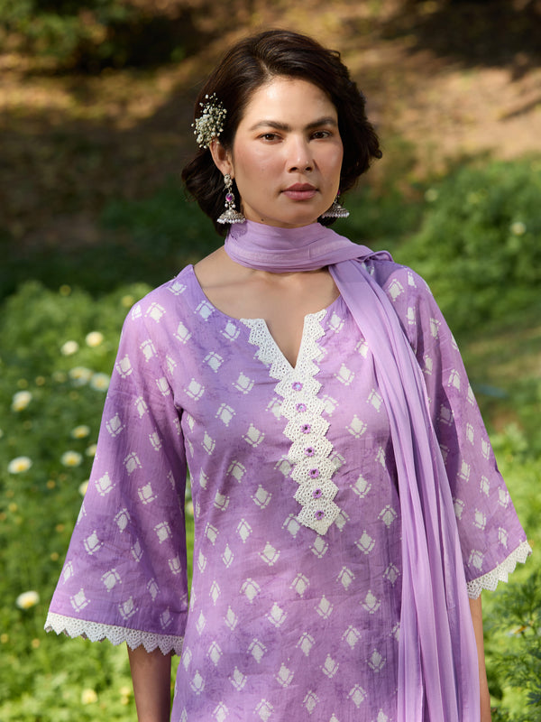Khushal K Women Printed Regular Pure Cotton purple Kurta & Palazzo With Dupatta