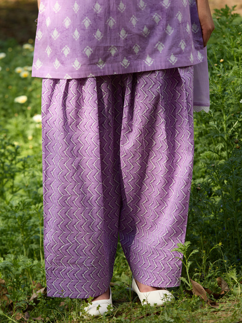 Khushal K Women Printed Regular Pure Cotton purple Kurta & Palazzo With Dupatta