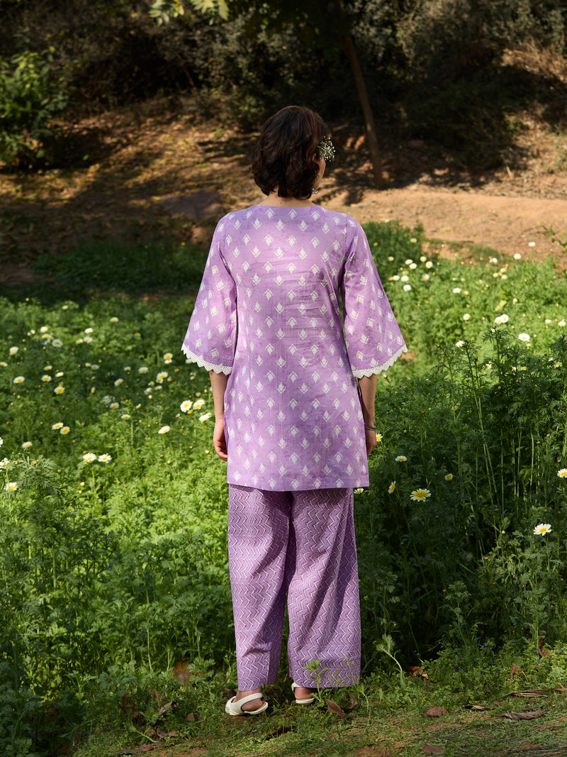 Khushal K Women Printed Regular Pure Cotton purple Kurta & Palazzo With Dupatta