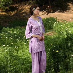 Khushal K Women Printed Regular Pure Cotton purple Kurta & Palazzo With Dupatta