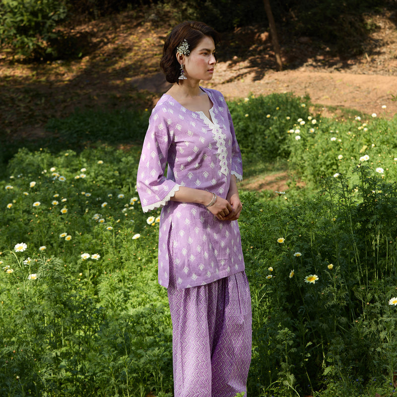 Women Printed Regular Pure Cotton Purple Kurta & Palazzo with Dupatta - Khushal K - Image 7