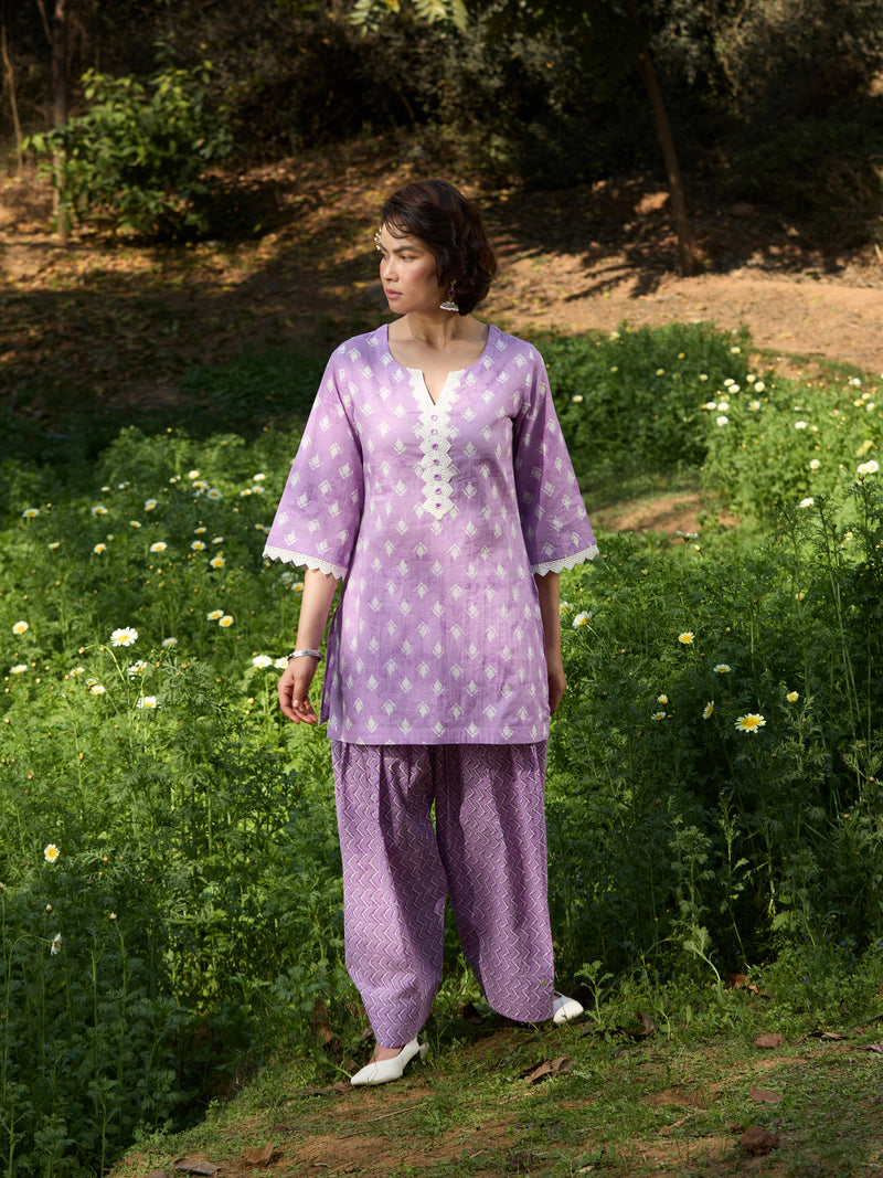 Khushal K Women Printed Regular Pure Cotton purple Kurta & Palazzo With Dupatta