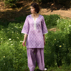 Khushal K Women Printed Regular Pure Cotton purple Kurta & Palazzo With Dupatta