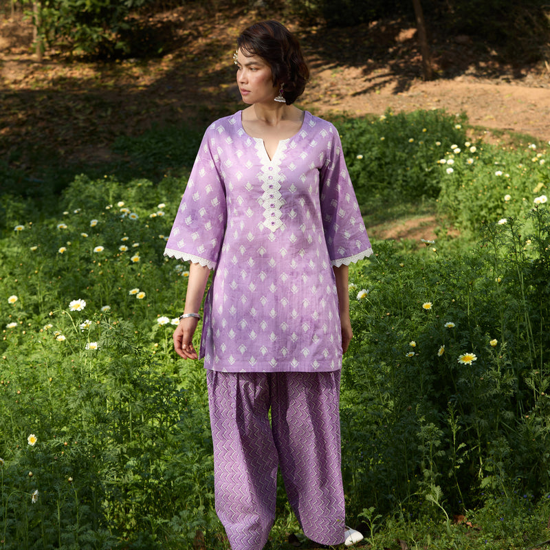 Women Printed Regular Pure Cotton Purple Kurta & Palazzo with Dupatta - Khushal K - Image 8