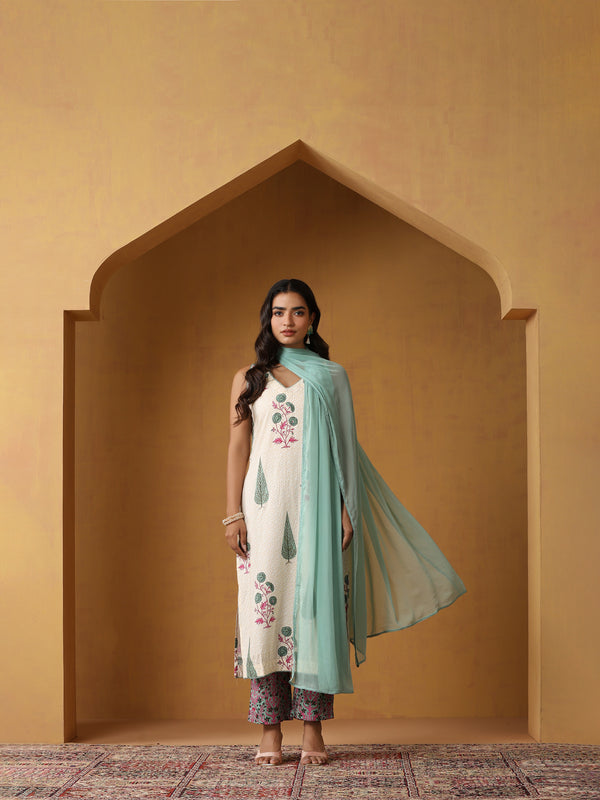 Khushal K Women Floral Printed Sleeveless Pure Cotton Kurta Set