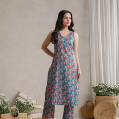 Floral Printed V-Neck Pure Cotton Kurta With Palazzos