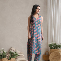 Floral Printed V-Neck Pure Cotton Kurta With Palazzos