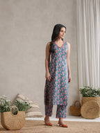 Floral Printed V-Neck Pure Cotton Kurta With Palazzos