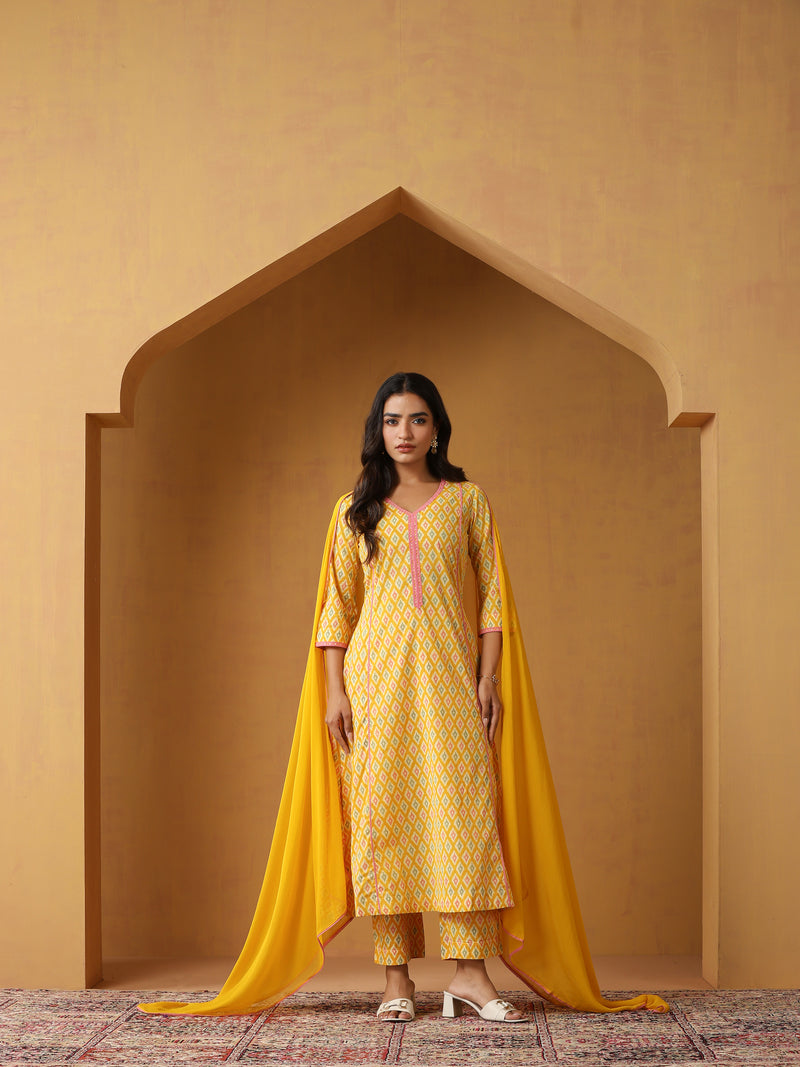 Khushal K Women  Printed Regular Aline Calf Length Kurta set
