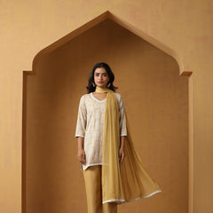 Paisley Printed Pure Cotton Straight Kurta With Palazzo And Dupatta
