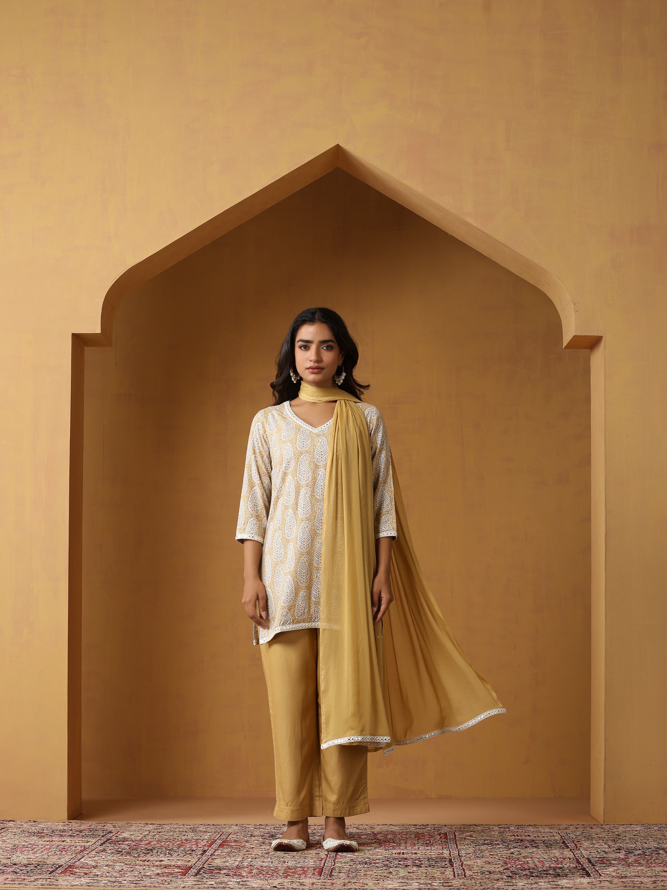 Paisley Printed Pure Cotton Straight Kurta With Palazzo And Dupatta