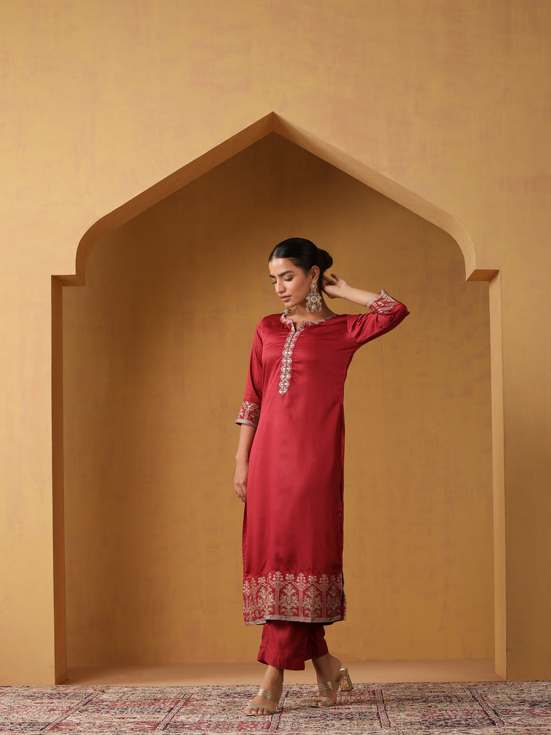 Khushal K Women Ethnic Motifs Embroidered Regular Kurta set