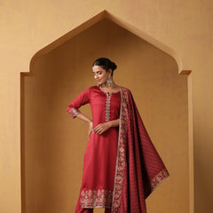 Khushal K Women Ethnic Motifs Embroidered Regular Kurta set