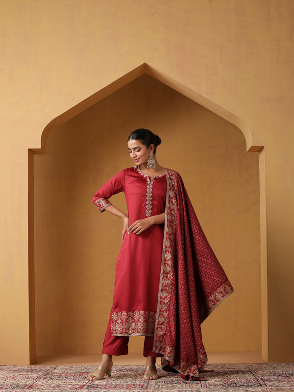 Khushal K Women Ethnic Motifs Embroidered Regular Kurta set