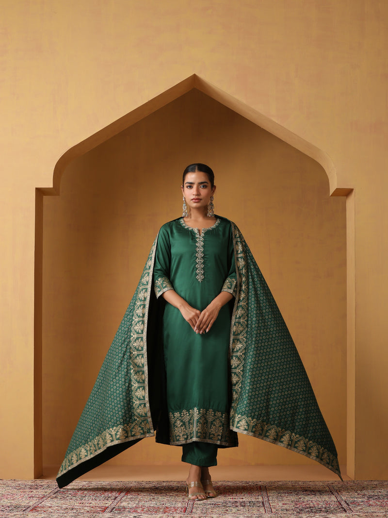 Khushal K Ethnic Motifs Embroidered Zari Notch Neck Straight Kurta set