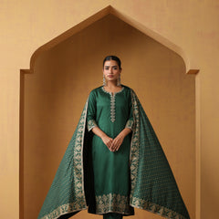 Khushal K Ethnic Motifs Embroidered Zari Notch Neck Straight Kurta set
