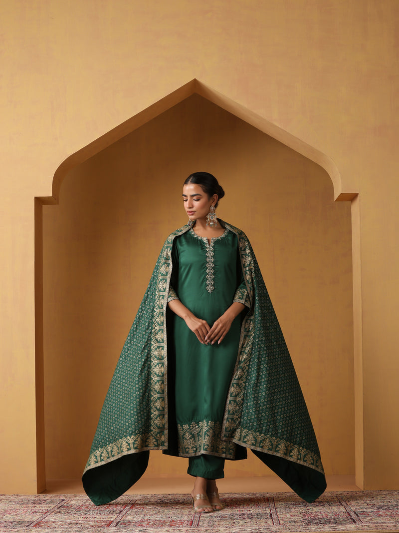 Khushal K Ethnic Motifs Embroidered Zari Notch Neck Straight Kurta set