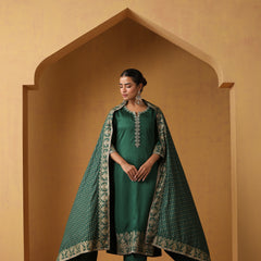 Khushal K Ethnic Motifs Embroidered Zari Notch Neck Straight Kurta set