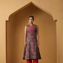 Khushal K Floral Printed Mandarin Collar Pure Cotton Straight Kurta set