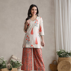 Printed Cotton V-Neck Tunic With Palazzo Co-Ords