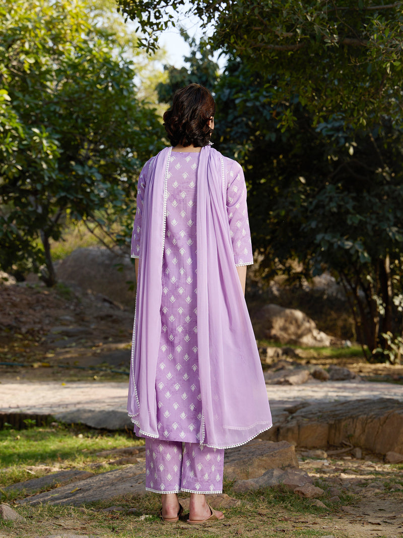 Khushal K Women Printed Regular Pure Cotton purple Kurta & Palazzo With Dupatta