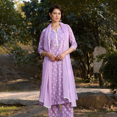 Khushal K Women Printed Regular Pure Cotton purple Kurta & Palazzo With Dupatta