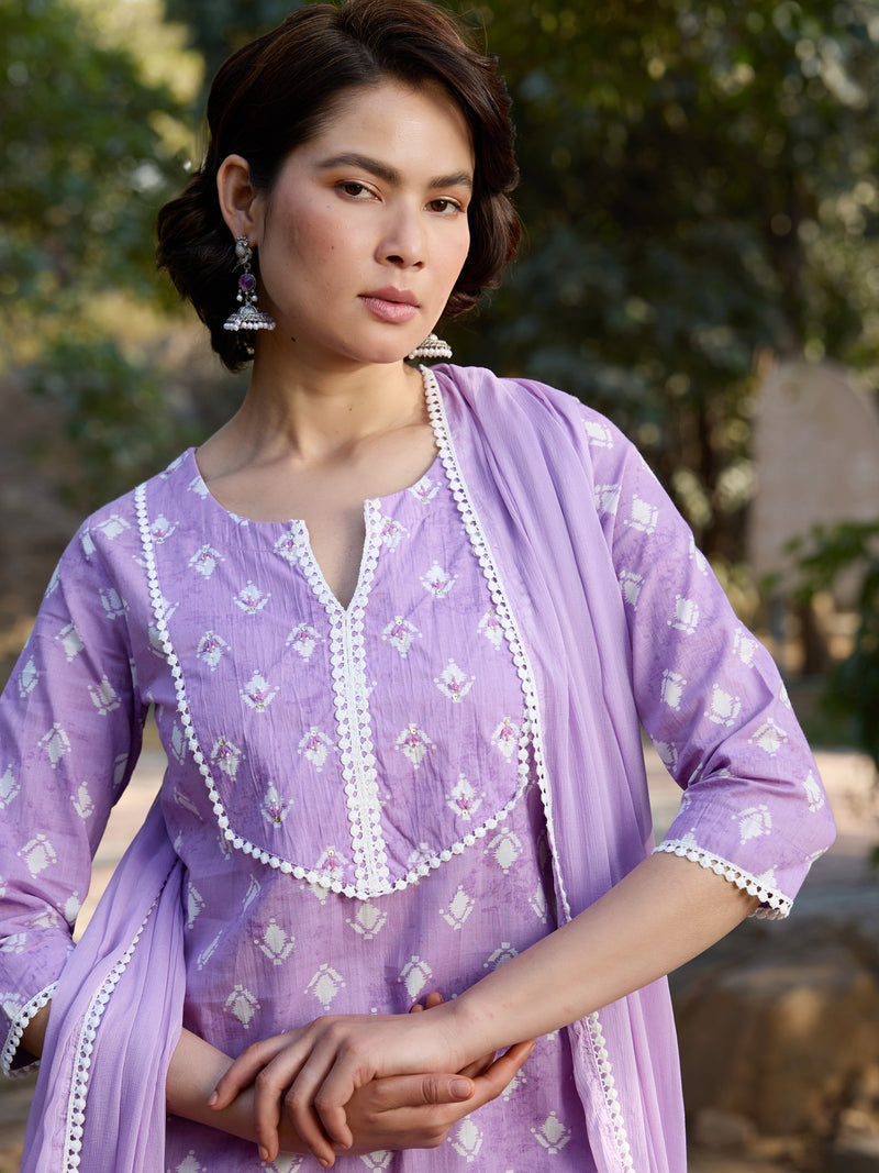 Khushal K Women Printed Regular Pure Cotton purple Kurta & Palazzo With Dupatta