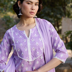 Khushal K Women Printed Regular Pure Cotton purple Kurta & Palazzo With Dupatta