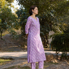 Khushal K Women Printed Regular Pure Cotton purple Kurta & Palazzo With Dupatta