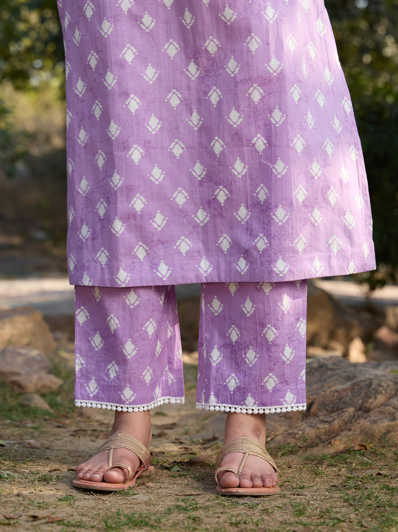 Khushal K Women Printed Regular Pure Cotton purple Kurta & Palazzo With Dupatta