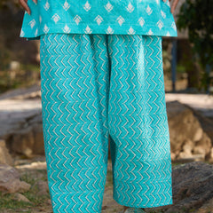 Khushal K Women Printed Regular Pure Cotton turquoise blue Kurta & Palazzo With Dupatta