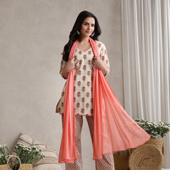 Khushal K Floral Printed V-Neck Pure Cotton Kurta set