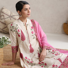 Women Floral Printed Cotton Kurta with Palazzos & Dupatta