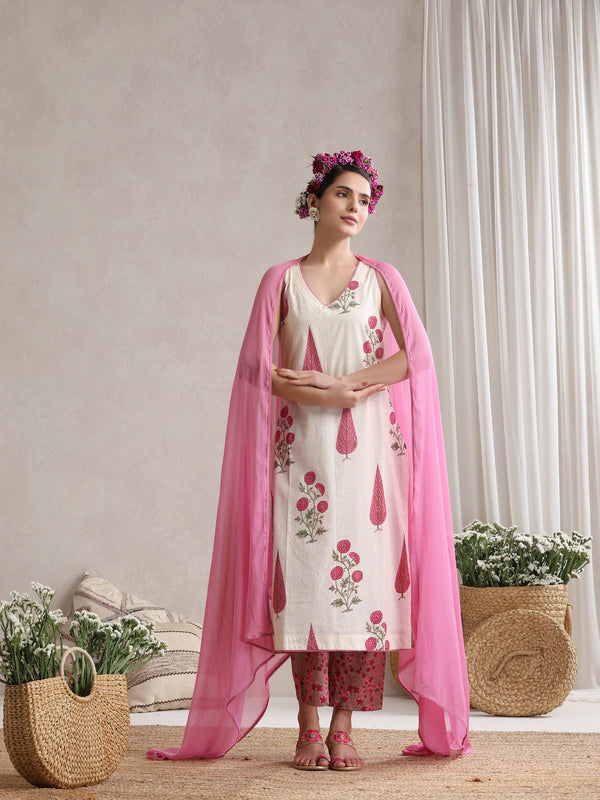 Khushal K Women Floral Printed Regular Pure Cotton Kurta set