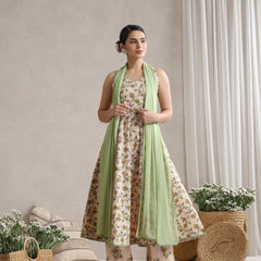 Women Cream-coloured printed Kurta with Palazzos with dupatta