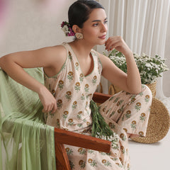 Khushal K Floral Printed V-Neck Pure Cotton Kurta set