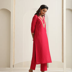 Khushal K Women Pure Silk pink Embroidered Kurta & Palazzo With Dupatta