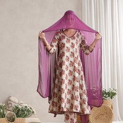 Floral Printed V-Neck Pure Cotton A-Line Kurta with Trousers And Dupatta