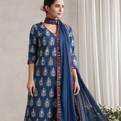Women Floral Printed Regular Pure Cotton Kurta with Palazzos & With Dupatta