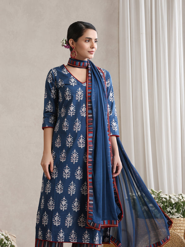 Women Floral Printed Regular Pure Cotton Kurta with Palazzos & With Dupatta