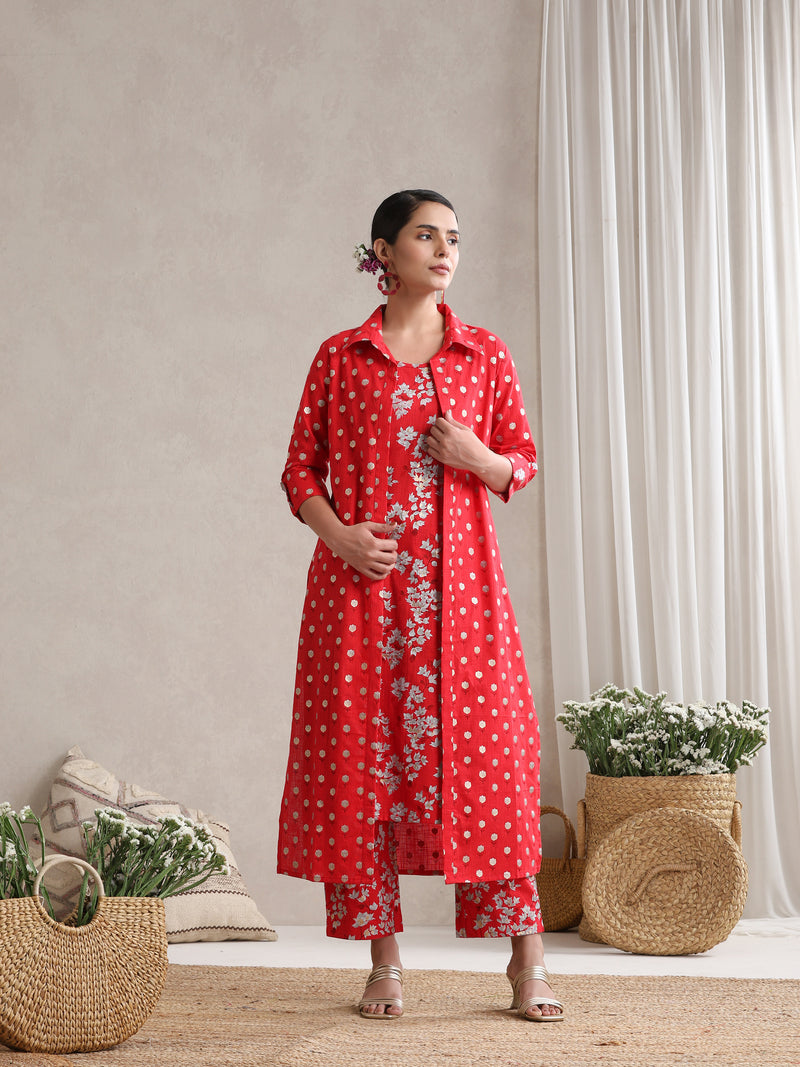 Red Floral & Polka Fusion Cotton Cord Set