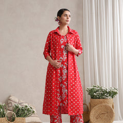 Red Floral & Polka Fusion Cotton Cord Set