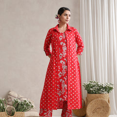 Red Floral & Polka Fusion Cotton Cord Set