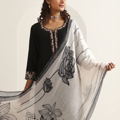 Khushal K Women Pure Silk black Embroidered Kurta & Palazzo With Dupatta