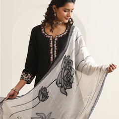 Khushal K Women Pure Silk black Embroidered Kurta & Palazzo With Dupatta