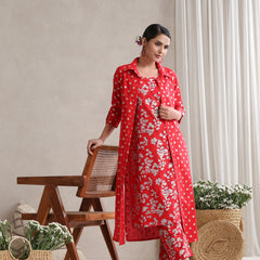 Red Floral & Polka Fusion Cotton Cord Set