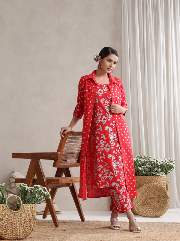 Red Floral & Polka Fusion Cotton Cord Set