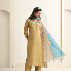 Khushal K Women Pure Silk yellow Embroidered Kurta & Palazzo With Dupatta