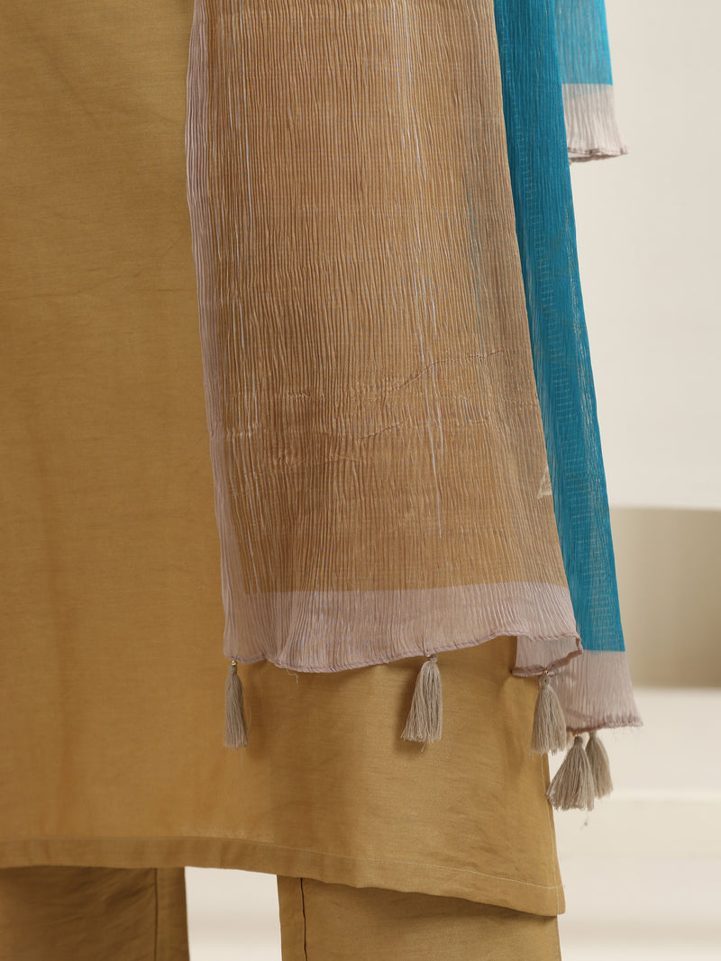 Khushal K Women Pure Silk yellow Embroidered Kurta & Palazzo With Dupatta