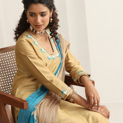 Khushal K Women Pure Silk yellow Embroidered Kurta & Palazzo With Dupatta